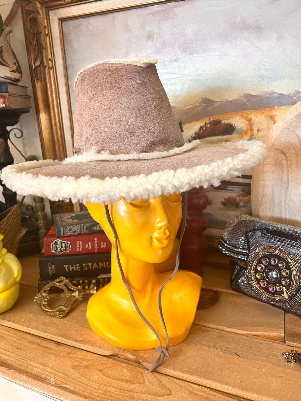 Vintage Union Tag Suede and Sherpa Wide Brim Cowboy Hat By United Hatters